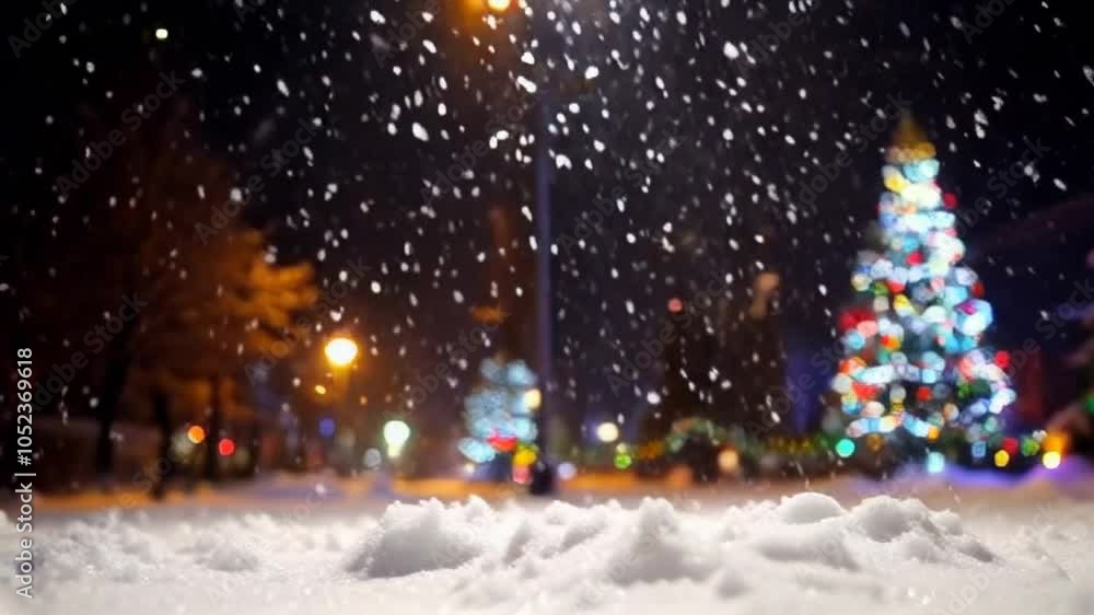 snow slowly falling from the sky, twilight lighting, slow motion effect, soft light falling on the snowflakes from the street lights, cozy vibes, low angle shot snow slowly falling from the sky, twilight lighting, slow motion effect, soft light falling on the snowflakes from the street lights, cozy vibes, low angle shot