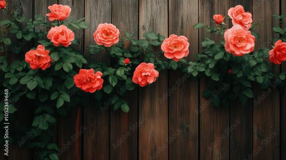 Rustic Rose Bush in Full Bloom Near Wooden Fence Rustic Rose Bush in Full Bloom Near Wooden Fence