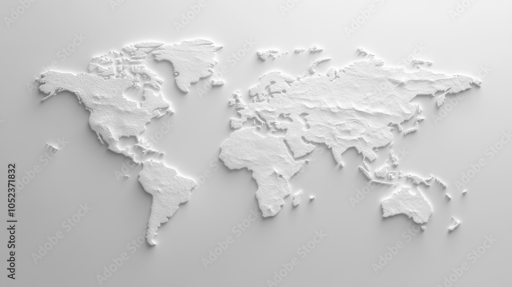 Minimalist World Map, sleek white continents, delicate outlines, serene light gray backdrop, modern design, perfect for contemporary spaces Minimalist World Map, sleek white continents, delicate outlines, serene light gray backdrop, modern design, perfect for contemporary spaces