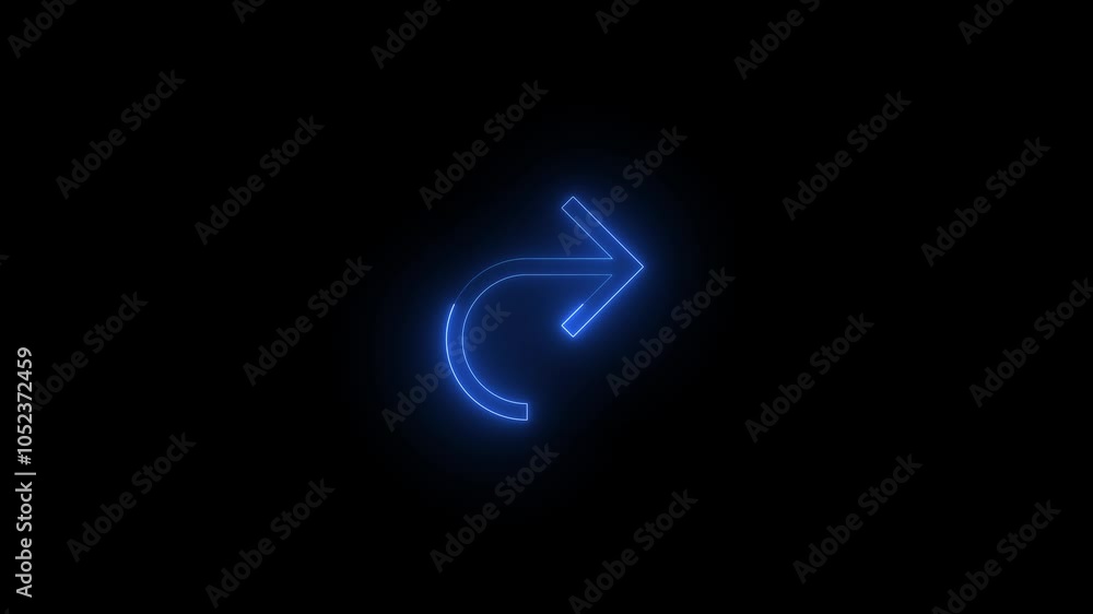 Neon reply mirrored icon glowing black background animation Neon reply mirrored icon glowing black background animation