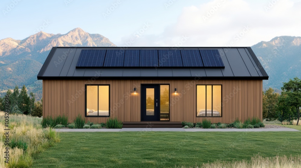 Obraz premium Modern Solar Powered Home in Rural Setting
