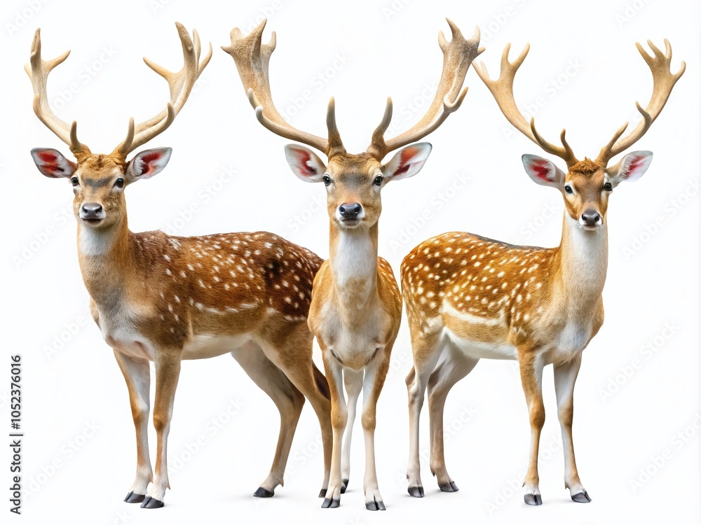 Fototapeta premium Fallow Deer Portrait Collection Isolated on White Background for Animal Lovers and Nature Enthusiasts