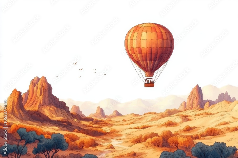 Obraz premium Hot Air Balloon Over Desert Landscape with Mountains