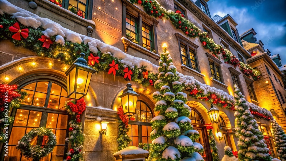Fototapeta premium Festive Merry Christmas Architectural Decoration Background for Holiday Banner Design
