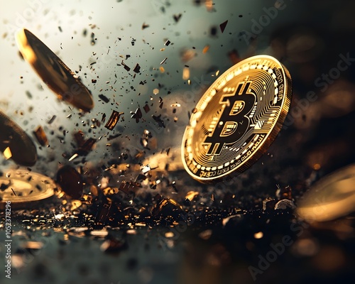 Crashing Digital Cryptocurrency Market Symbolizing Volatile Economic Upheavals photo