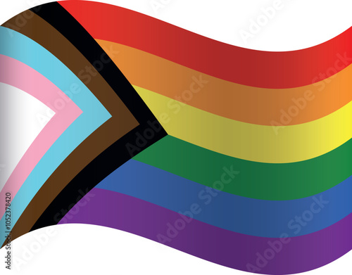 Waving shaped flag of the organization of PROGRESSIVE PRIDE MOVEMENT