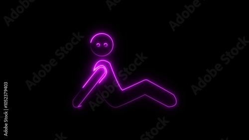 glowing figure depected in simpleistic coortonist manner . the man setting to be on flate with a arms with its raised hand suggesting relaxed posture image on black background.