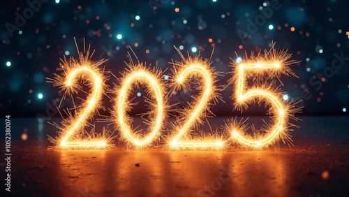 Dazzling New Year's Eve 2025 Sparkler Numbers: Festive Stock Photo for Event Marketing and Holiday Promotions photo