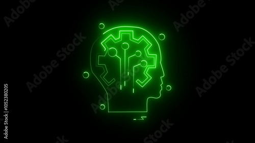 neon victor image representation of humjan head in profiled designed with a neon aesthetic. image represents themes related to technology, innovation, and the intersection of human cognition machine.