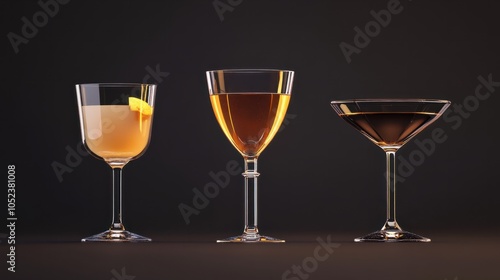 Three classic cocktail glasses