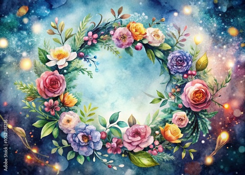 Four Delicate Watercolor Floral Wreaths with Bokeh Effect for Elegant Design Projects