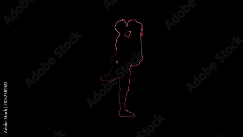 Romantic Couple Silhouette.love , affection, romanticcouple ,relationhip,counjugal life romance neon couple kiss image on black background. photo