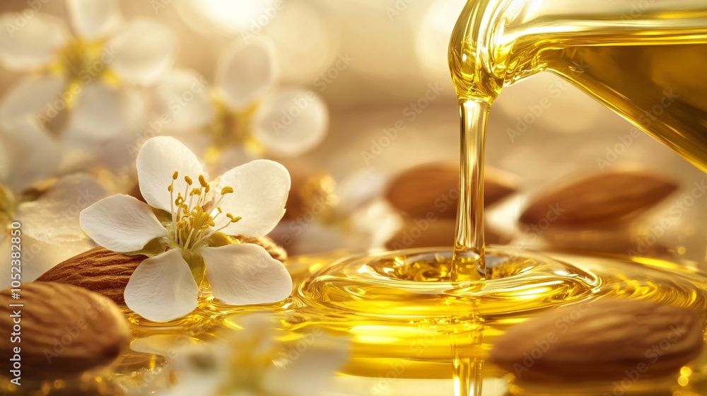 Almond Oil with Blossom and Nuts in Soft Light Almond Oil with Blossom and Nuts in Soft Light