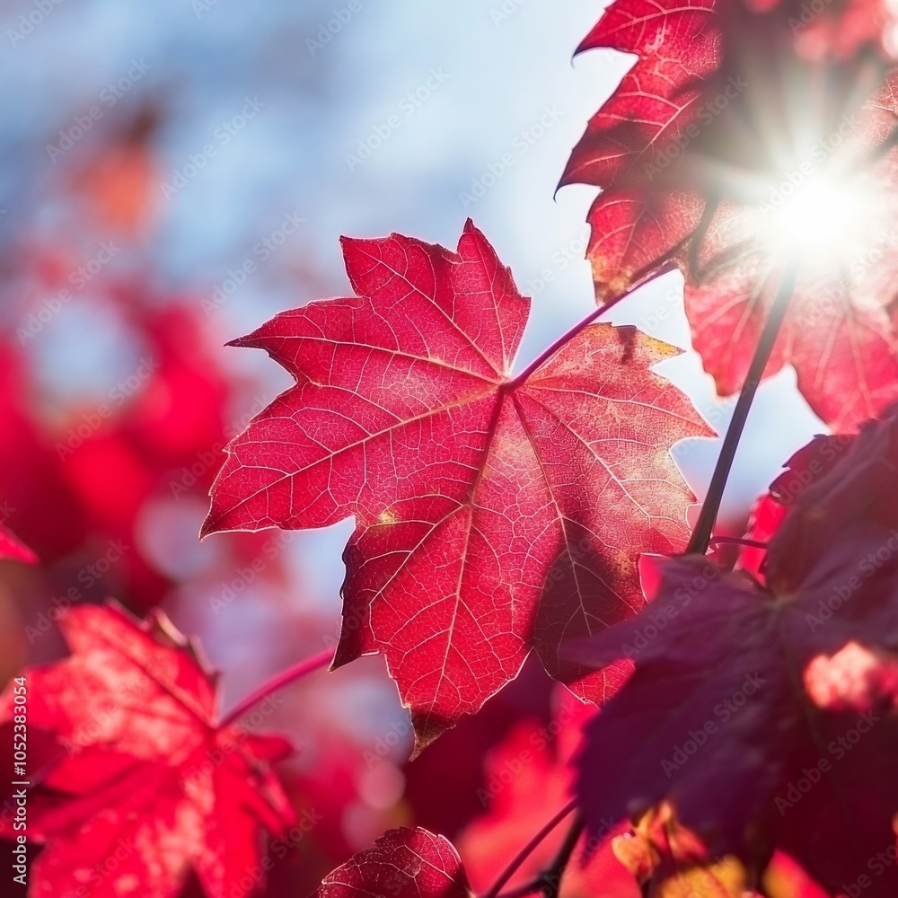 Blazing red wild grape leaves in autumn sun Blazing red wild grape leaves in autumn sun
