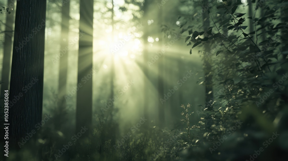 Naklejka premium Wald Panorama mit Sonnenstrahlen - Banner