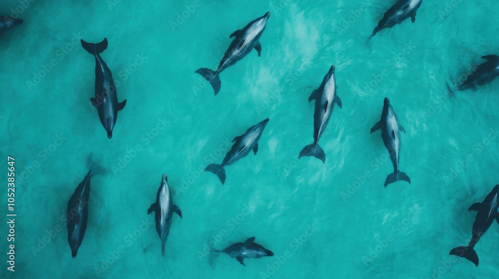 Fototapeta premium Dolphins Swimming in Clear Blue Water from Above