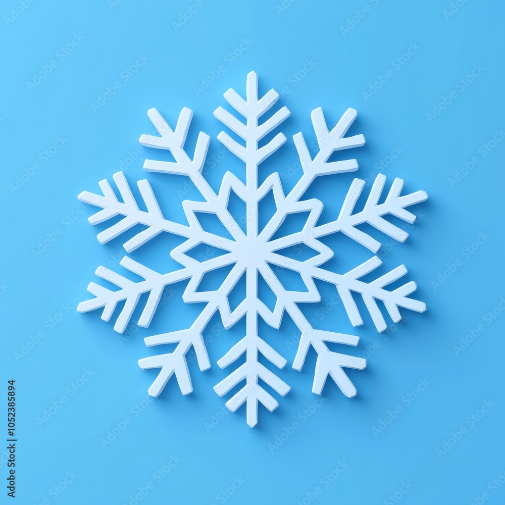 A simple, stylized snowflake design on a blue background. A simple, stylized snowflake design on a blue background.
