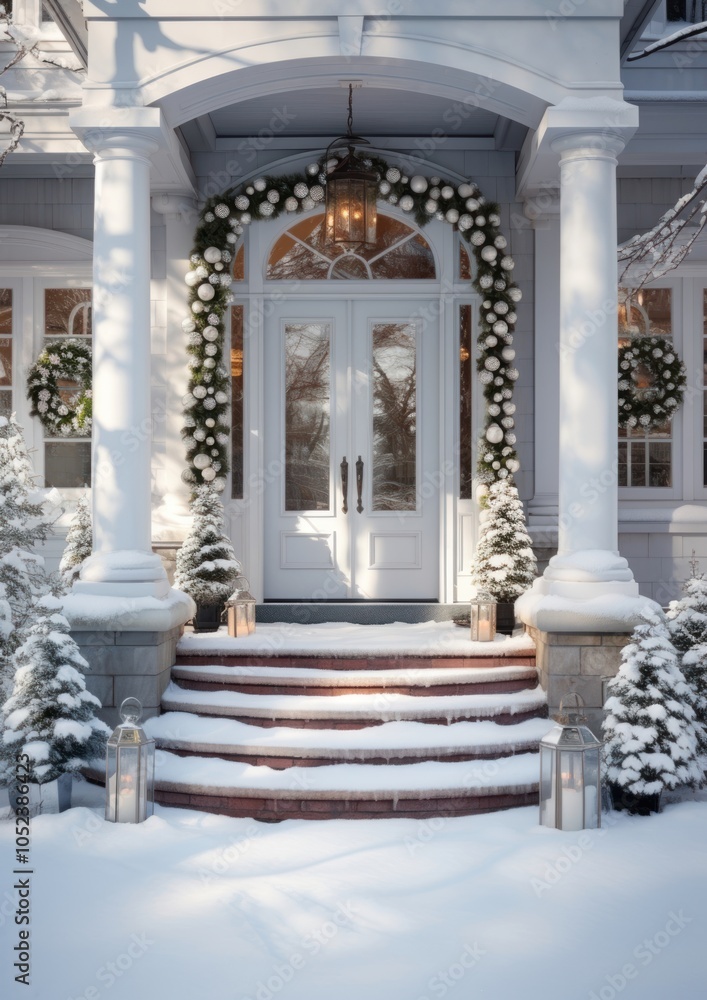 Fototapeta premium Christmas decoration porch architecture building.