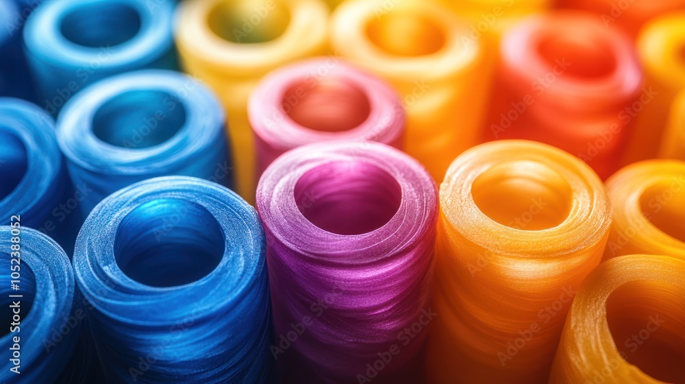 Close-Up of Colorful Rolled Threads Close-Up of Colorful Rolled Threads