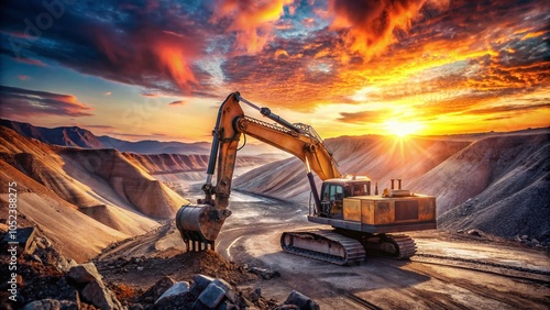 Wallpaper Mural Futuristic Electric Excavator at Sunset in Open-Pit Quarry - Conceptual Mining Photography Torontodigital.ca
