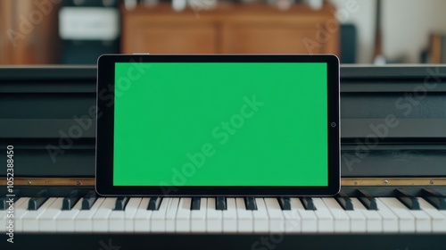 iPad with Green Screen on Piano for Sheet Music Display