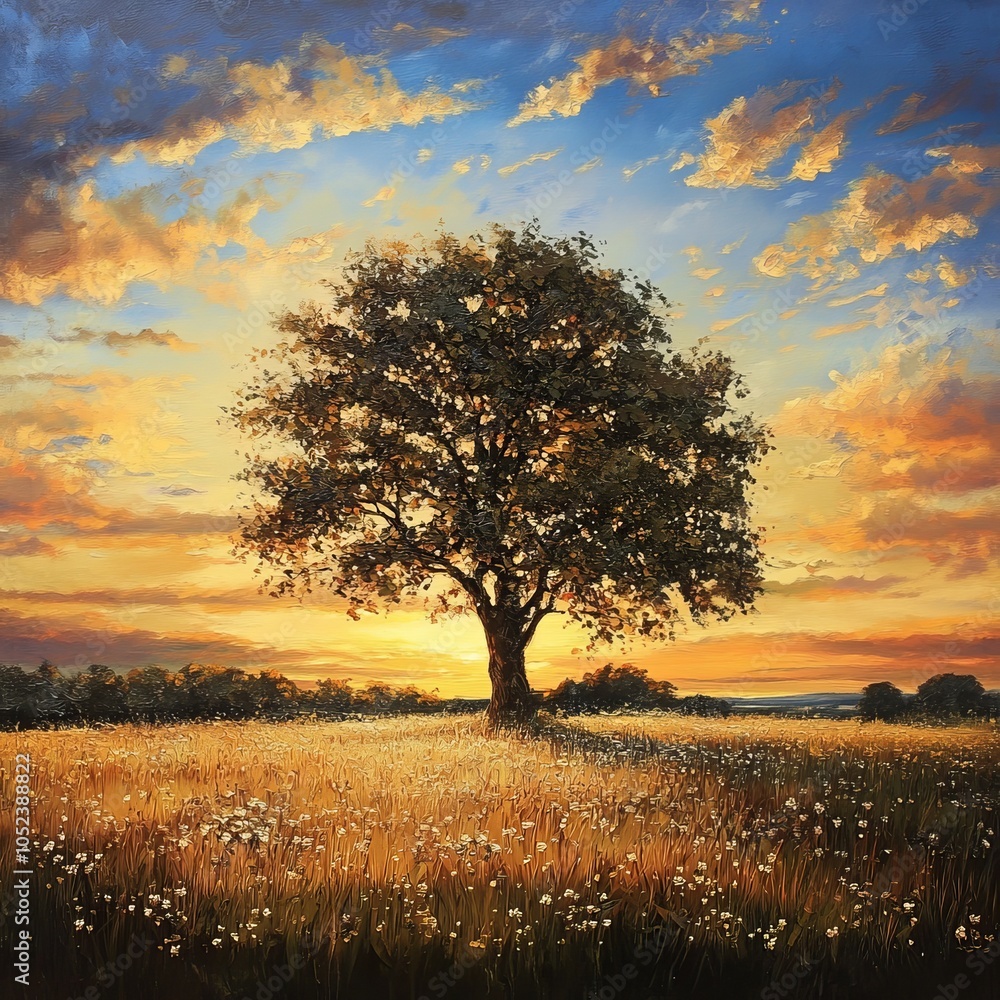 Fototapeta premium Countryside tree sunset