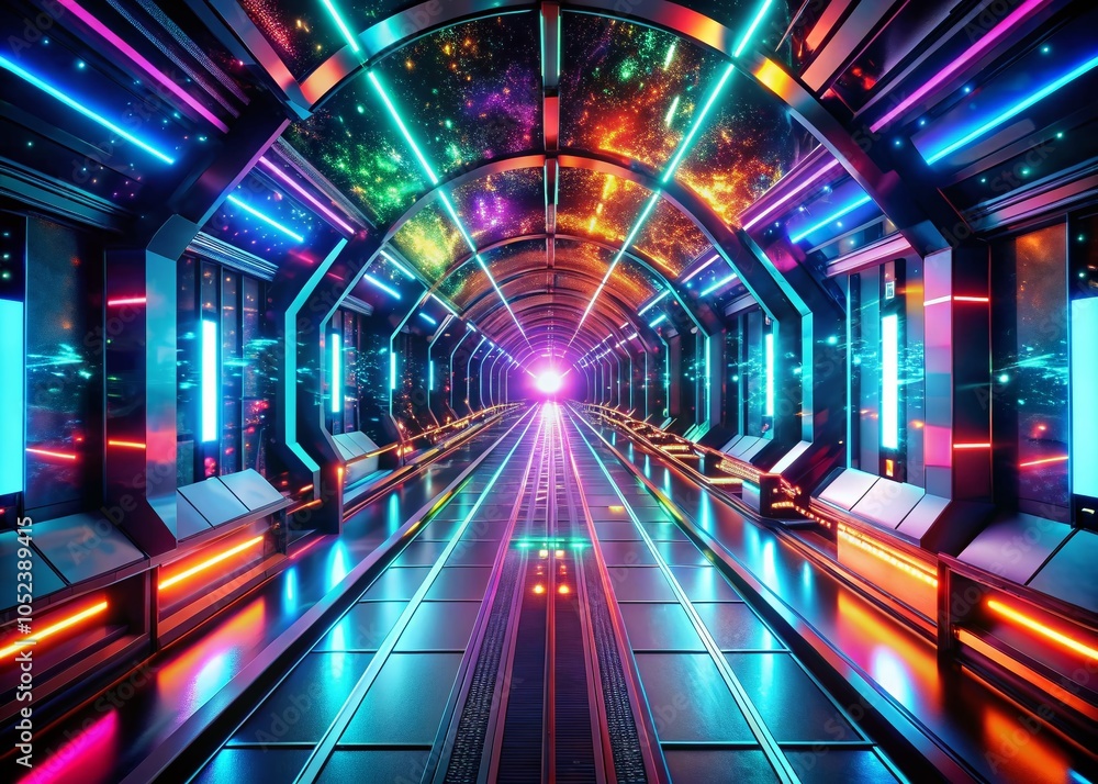 Futuristic Neon Technology Tunnel with Holograms and Sci-Fi Elements in 4K Quality Futuristic Neon Technology Tunnel with Holograms and Sci-Fi Elements in 4K Quality