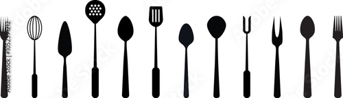 Kitchen utensil collection. A vector silhouette.