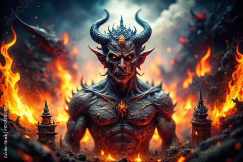 Wallpaper Mural Generative AI Illustration of a Devil in Hell with Tilt-Shift Photography Effects for Stunning Visual Appeal Torontodigital.ca