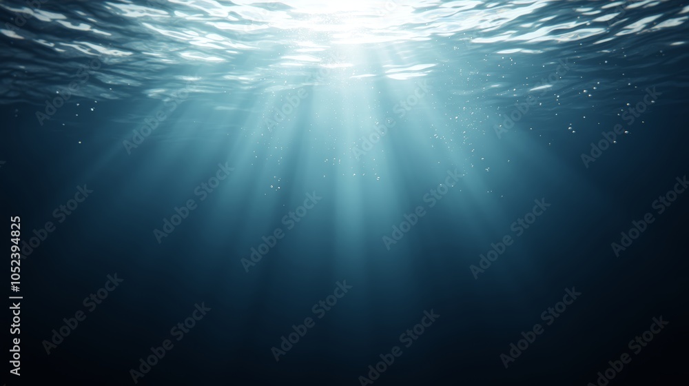 Fototapeta premium Deep blue ocean bathed in golden sunlight, a stunning underwater scene 