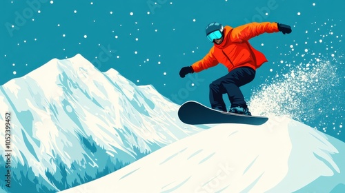 Cartoon Snowboarder Soaring with a Cape