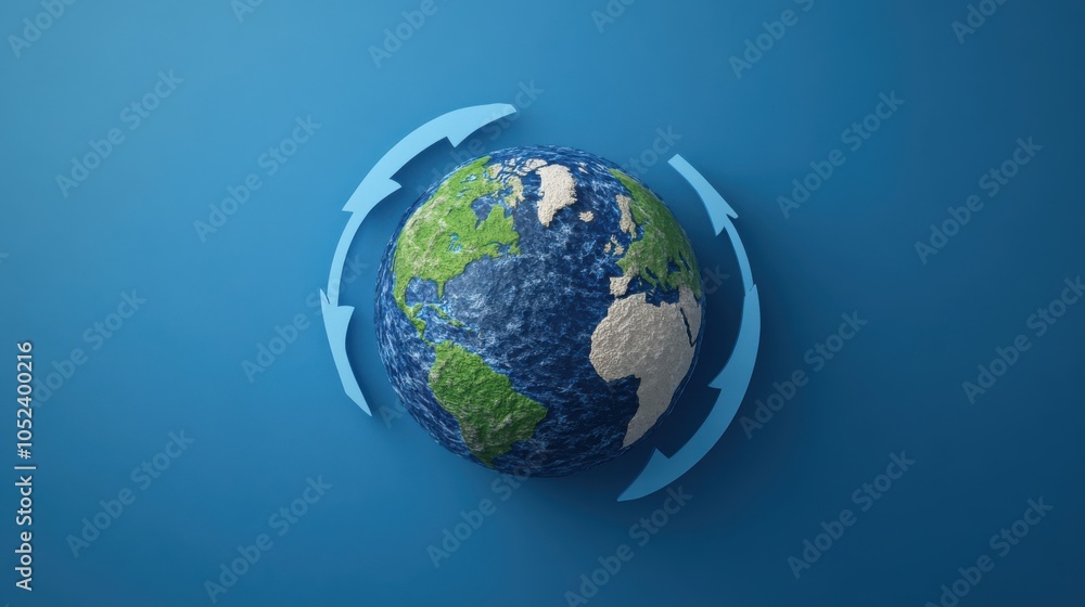 Naklejka premium Cartoon View of Earth with Arrows Indicating Wind Directions