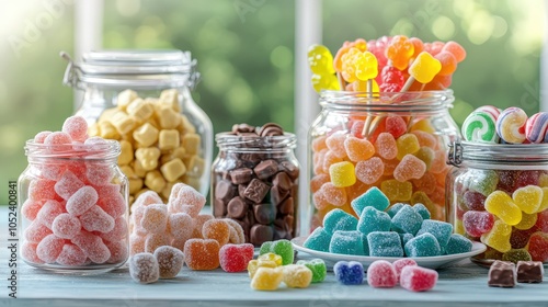 Colorful Candy Display in Clear Jars