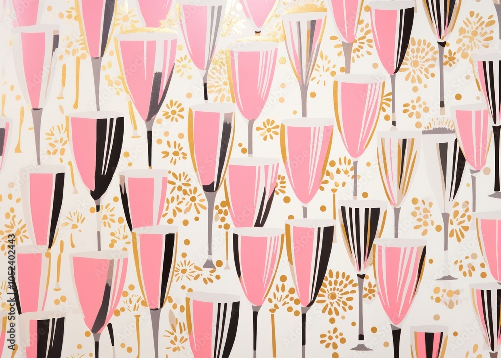 Gold and silver and pink many champagne glasses pattern line backgrounds. Gold and silver and pink many champagne glasses pattern line backgrounds.