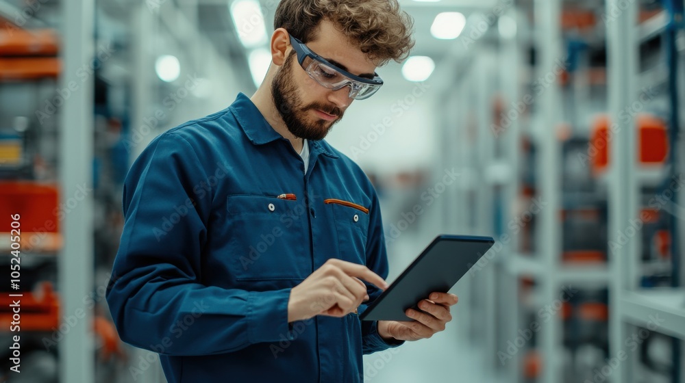 Technician Using Tablet in Warehouse Environment Technician Using Tablet in Warehouse Environment