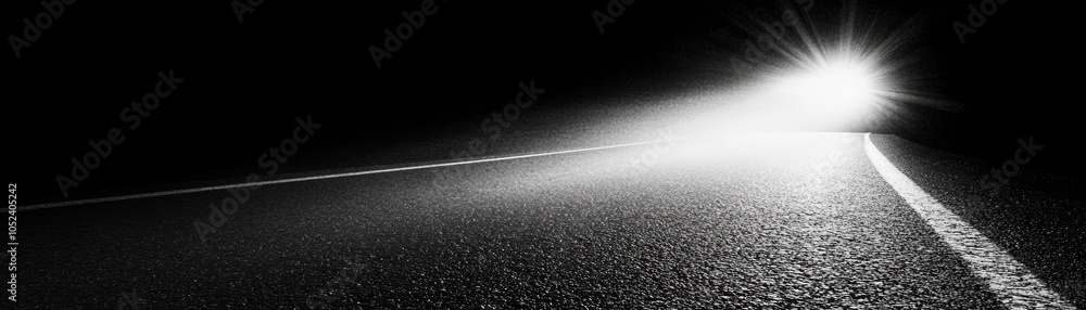 Car driving on dark road at night, journey through darkness and light Car driving on dark road at night, journey through darkness and light