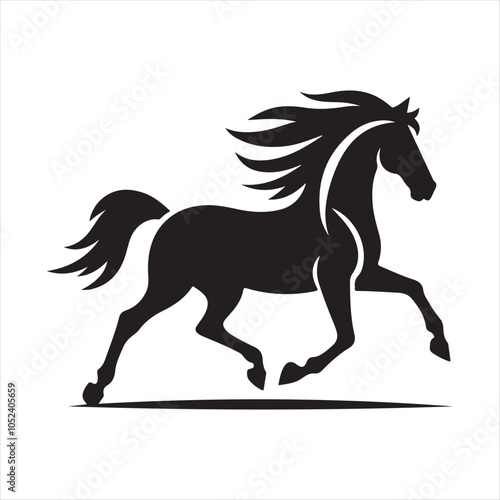 Trotting Horse Silhouette Vector Art Illustration