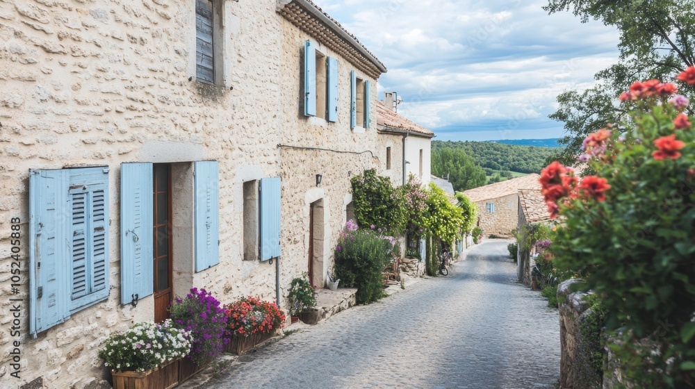 Naklejka premium Charming Stone Street in a Picturesque Village
