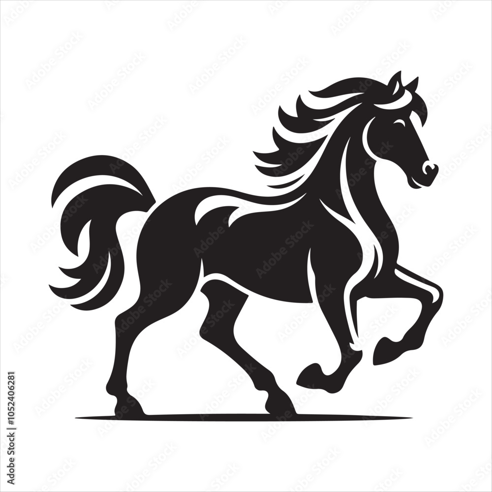 Obraz premium Trotting Horse Silhouette Vector Art Illustration