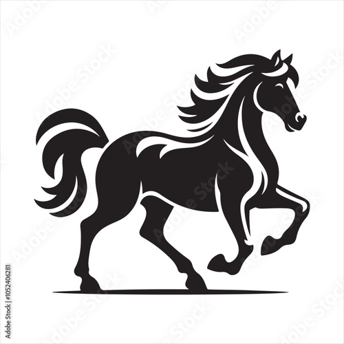 Trotting Horse Silhouette Vector Art Illustration