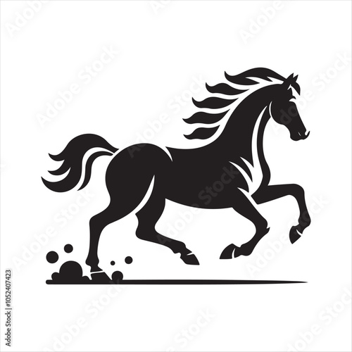 Trotting Horse Silhouette Vector Art Illustration