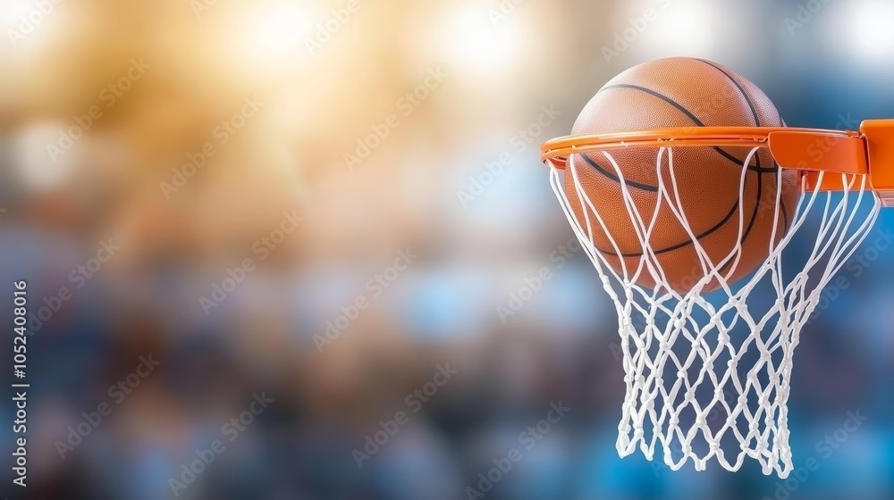 Fototapeta premium Swish! basketball sinks perfectly through the net, a celebration of sports and precision