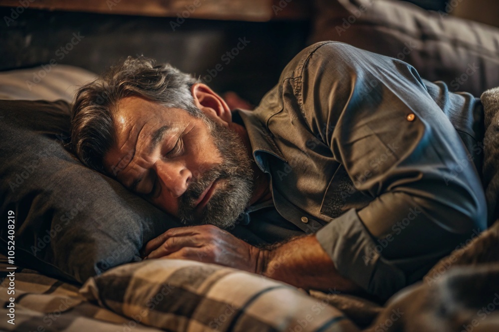 Fototapeta premium Peaceful Sleeping Man generative ai