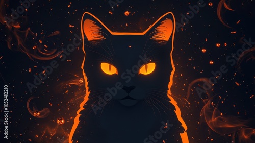 Mysterious Cat Silhouette with Glowing Eyes