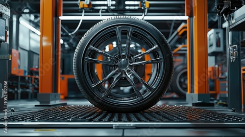 Modern Tire on High-Tech Machine in Workshop Setting