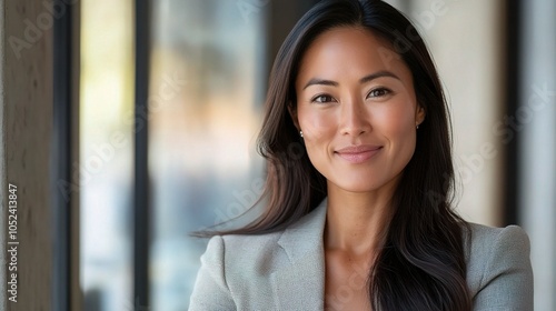 Professional Woman Smiling in Modern Office Setting