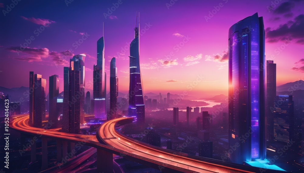 Fototapeta premium Cyberpunk city with futuristic buildings