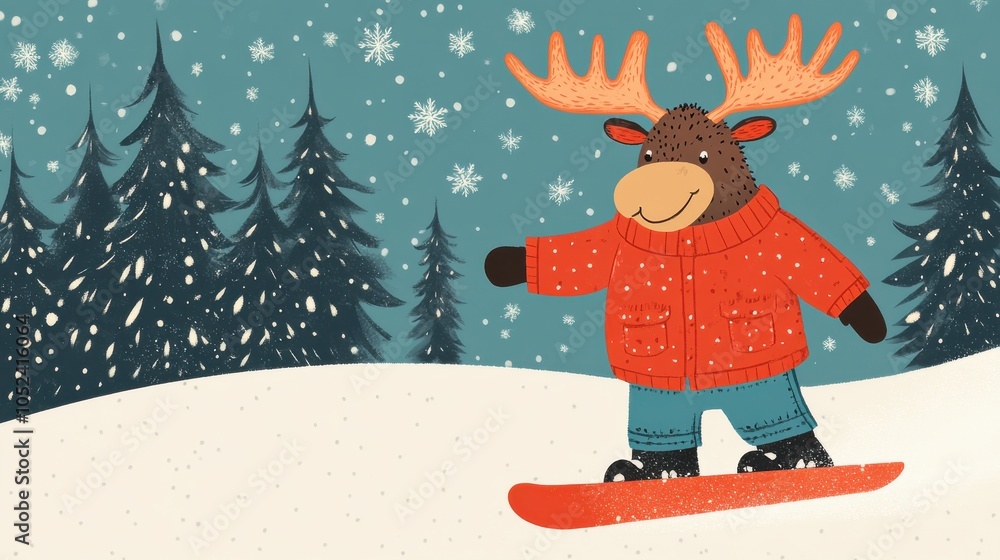 Playful Moose Snowboarding in a Winter Wonderland Playful Moose Snowboarding in a Winter Wonderland