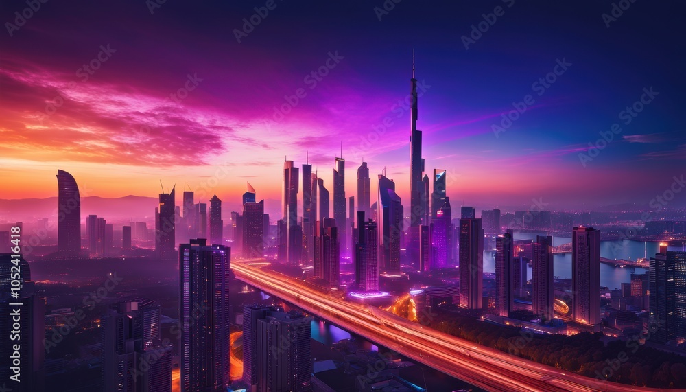 Fototapeta premium Cyberpunk city with futuristic buildings