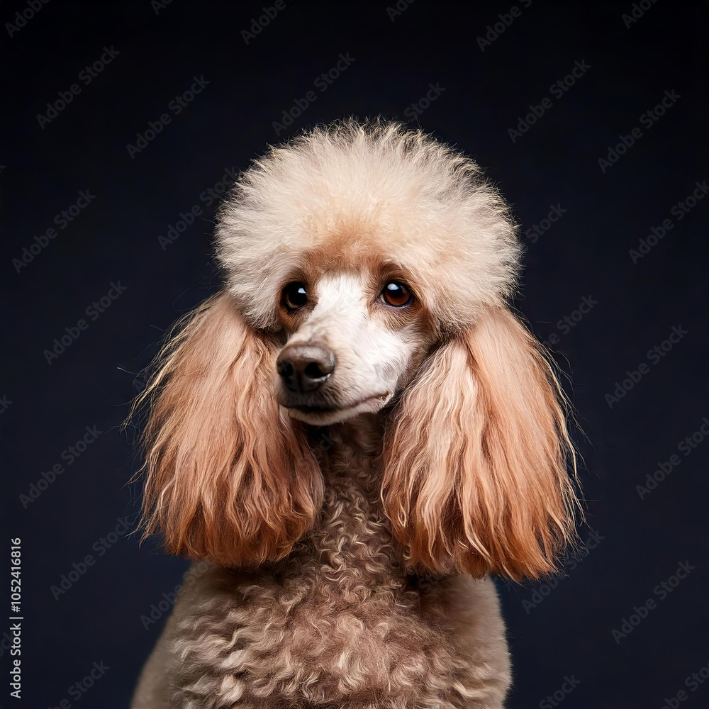 Simple portrait of a poodle dog, looking at camera, plain background Simple portrait of a poodle dog, looking at camera, plain background